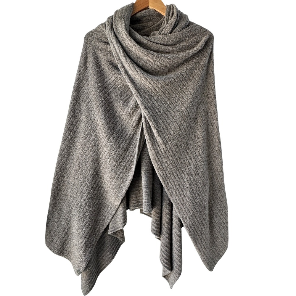 Barefoot Dreams Women Poncho OS Taupe CozyChic Lite Ribbed Wrap Travel Sweater